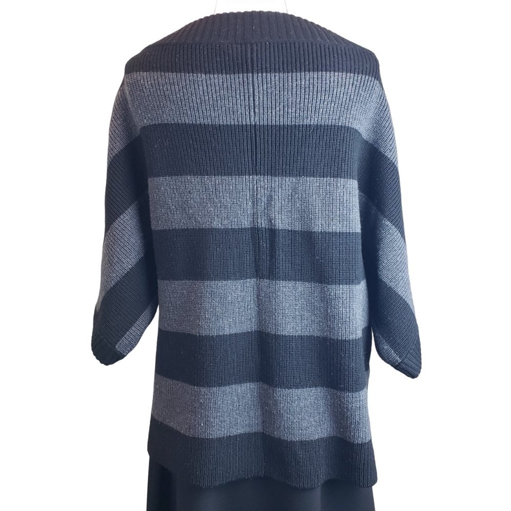 Tory Burch Heavy Warm 100% Wool Oversize Sweater Black Gray Wide Stripe M - Picture 7 of 14